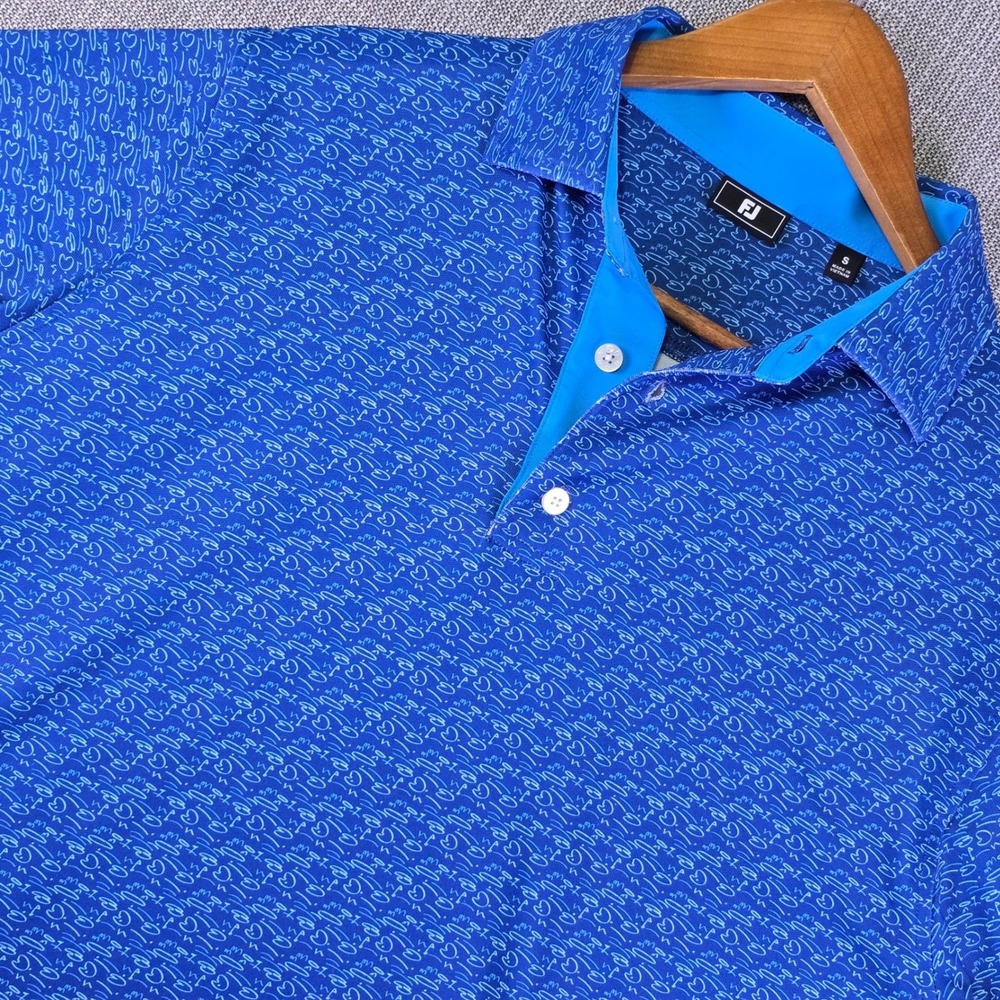 FootJoy Performance Golf Polo Shirt Small Blue Lily Pad AOP Eagles Bluff CC Logo